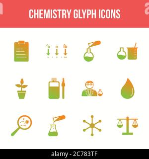 Unique chemistry vector glyph icon set Stock Vector