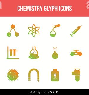 Unique chemistry vector glyph icon set Stock Vector