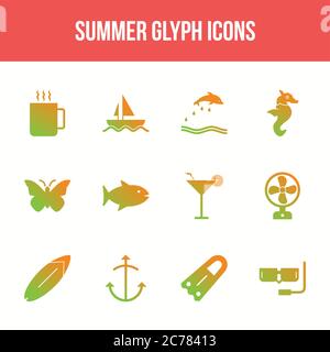 Unique summer vector glyph icon set Stock Vector