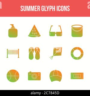 Unique summer vector glyph icon set Stock Vector