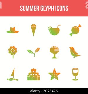 Unique summer vector glyph icon set Stock Vector