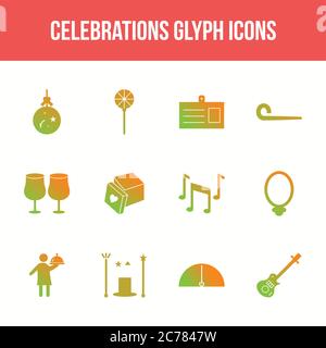 Unique celebration vector glyph icon set Stock Vector