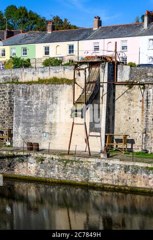 Dockside loading chute at historic Charlestown Harbour, Cornwall, England, UK. Stock Photo