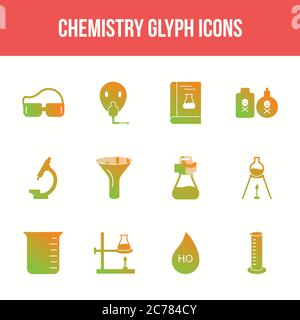 Unique chemistry vector glyph icon set Stock Vector
