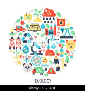 Ecology, green energy infographics icons in circle - color concept illustration for cover, emblem, template Stock Vector