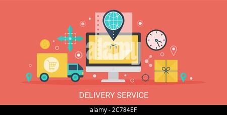 Flat modern vector concept Delivery service banner with icons and text