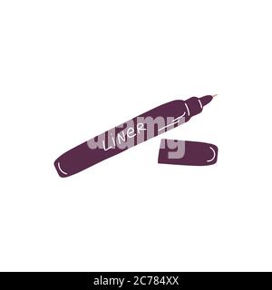 Single Sketch Eyeliner, eyebrow icon. Pencil for eyes, brows and lips. Make up cosmetics sign. Hand drawn doodle flat vector Illustration Stock Vector