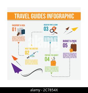 Travel guides infographic with steps and icon element vector template Stock Vector