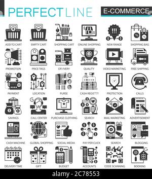 Vector E-commerce and shopping black mini concept icons and infographic symbols Stock Vector