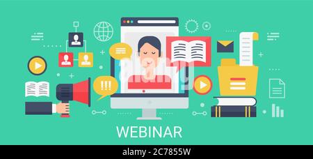 Flat modern vector concept Webinar banner with icons and text Stock Vector