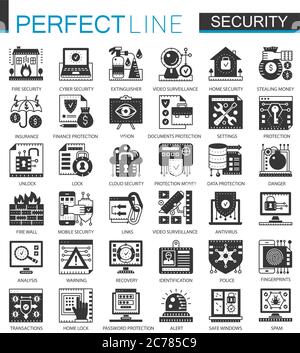Security and safety black mini concept icons and infographic symbols Stock Vector