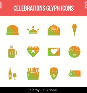 Unique celebration vector glyph icon set Stock Vector