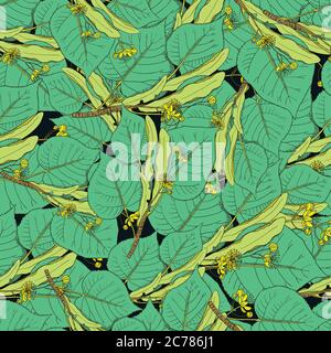 Seamless pattern with linden flowers and leaves. Vector illustration Stock Vector