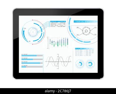 Graphs and charts on digital tablet Stock Photo