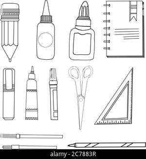 school subjects. school supplies. pencil, ruler and other stationery. isolated on white.. Stock Vector