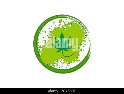 medical marijuana, cannabis green leaf logo. European Cannabis Events 2020, Business Logo Concept. Vector green circular line illustration isolated Stock Vector
