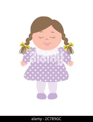 Doll in a purple dress. Toy for girls. Vector illustration on a white background Stock Vector