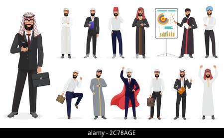 Vector arab muslim businessman male character set Stock Vector
