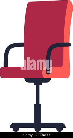 Red office chair semi flat RGB color vector illustration. Armchair to work near desk. Comfortable workplace seat. Sit to relax. Household furniture is Stock Vector