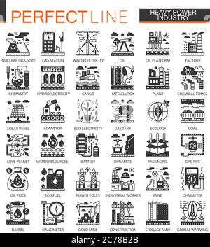 Vector Heavy and power industry black mini concept icons and infographic symbols Stock Vector