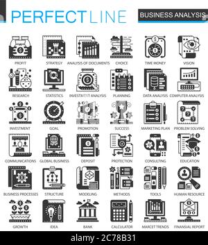 Vector Business analytics classic black mini concept icons and infographic symbols Stock Vector