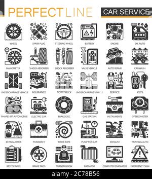 Vector Car service black mini concept icons and infographic symbols Stock Vector