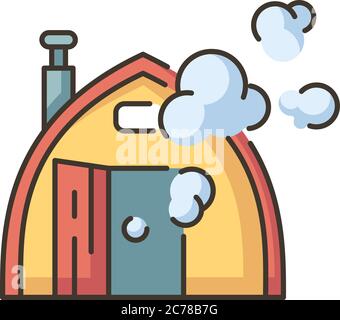 Finnish sauna RGB color icon. Traditional bathhouse, russian banya. Finland national culture. Small house for taking steam baths isolated vector illus Stock Vector