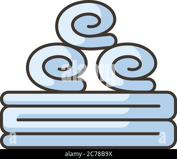 Bath towels RGB color icon. Personal hygiene, bathhouse relaxation. Spa salon, bathroom and sauna accessory. Stacked clean towels isolated vector illu Stock Vector