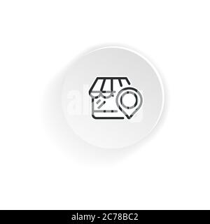 Supermarket location icon. Shop with pinpoint location. Grocery store nearby. Vector on isolated white background. EPS 10 Stock Vector