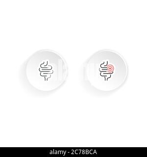 Intestinal tract icon, healthy and sick. Vector on isolated white background. EPS 10 Stock Vector