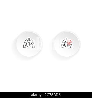 Lungs icons, healthy and with pneumonia or tuberculosis. Vector on isolated white background. EPS 10 Stock Vector