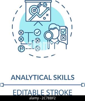 Analytical skill concept icon. Good lawyer and analyst requirement. Information analyzing ability idea thin line illustration. Vector isolated outline Stock Vector