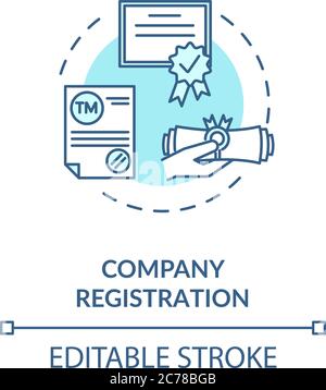 Company registration concept icon. Incorporation procedure. Company formation certificate. Paper process idea thin line illustration. Vector isolated Stock Vector