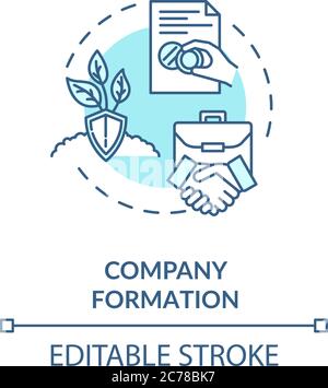 Company formation concept icon. Business partners handshake. Official document seal. Incorporation creating idea thin line illustration. Vector isolat Stock Vector