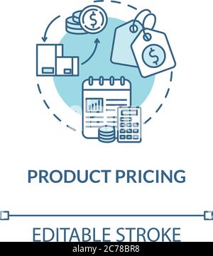 Product pricing turquoise concept icon. Sell merchandise. Commerce plan. Financial strategy. Product management idea thin line illustration. Vector is Stock Vector