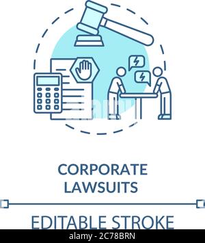 Corporate lawsuit concept icon. Financial and legal consulting service. Proceeding in court of law idea thin line illustration. Vector isolated outlin Stock Vector