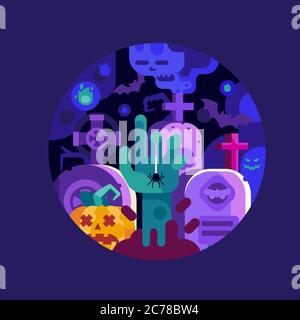 Zombie Rising Hand Halloween Icon in Flat Stock Vector