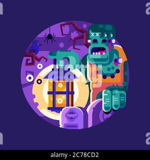 Living Dead Frankenstein Halloween Icon in Flat Stock Vector