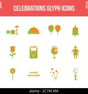 Unique celebration vector glyph icon set Stock Vector