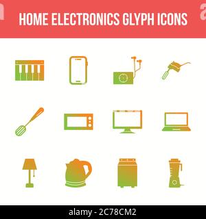 Unique home electronics vector glyph icon set Stock Vector