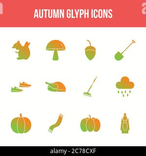 Unique autumn vector glyph icon set Stock Vector