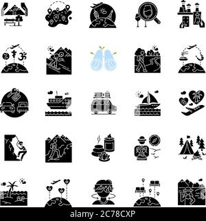 Types of tourism black glyph icons set on white space Stock Vector ...