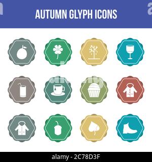 Unique autumn vector glyph icon set Stock Vector
