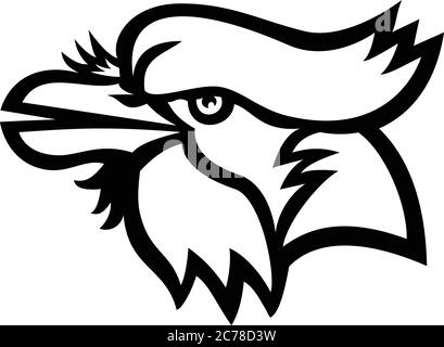 Black and white mascot illustration of head of a blue jay Cyanocitta cristata, a passerine bird in the family Corvidae, native to North America lookin Stock Vector