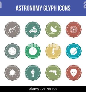 Unique astronomy vector glyph icon set Stock Vector