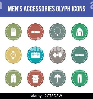 Unique men's accessories vector glyph icon set Stock Vector