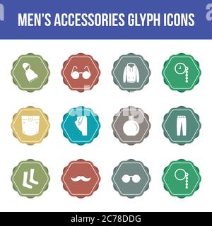 Unique men's accessories vector glyph icon set Stock Vector