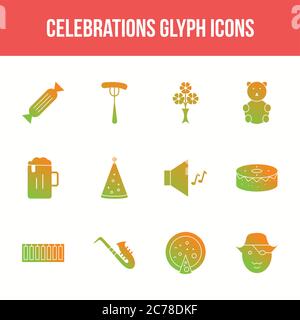 Unique celebration vector glyph icon set Stock Vector