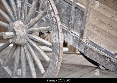 Southeast Asian Hand Pulled Wooden Rickshaw Cart Wheel Close Up Stock Photo