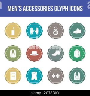 Unique men's accessories vector glyph icon set Stock Vector